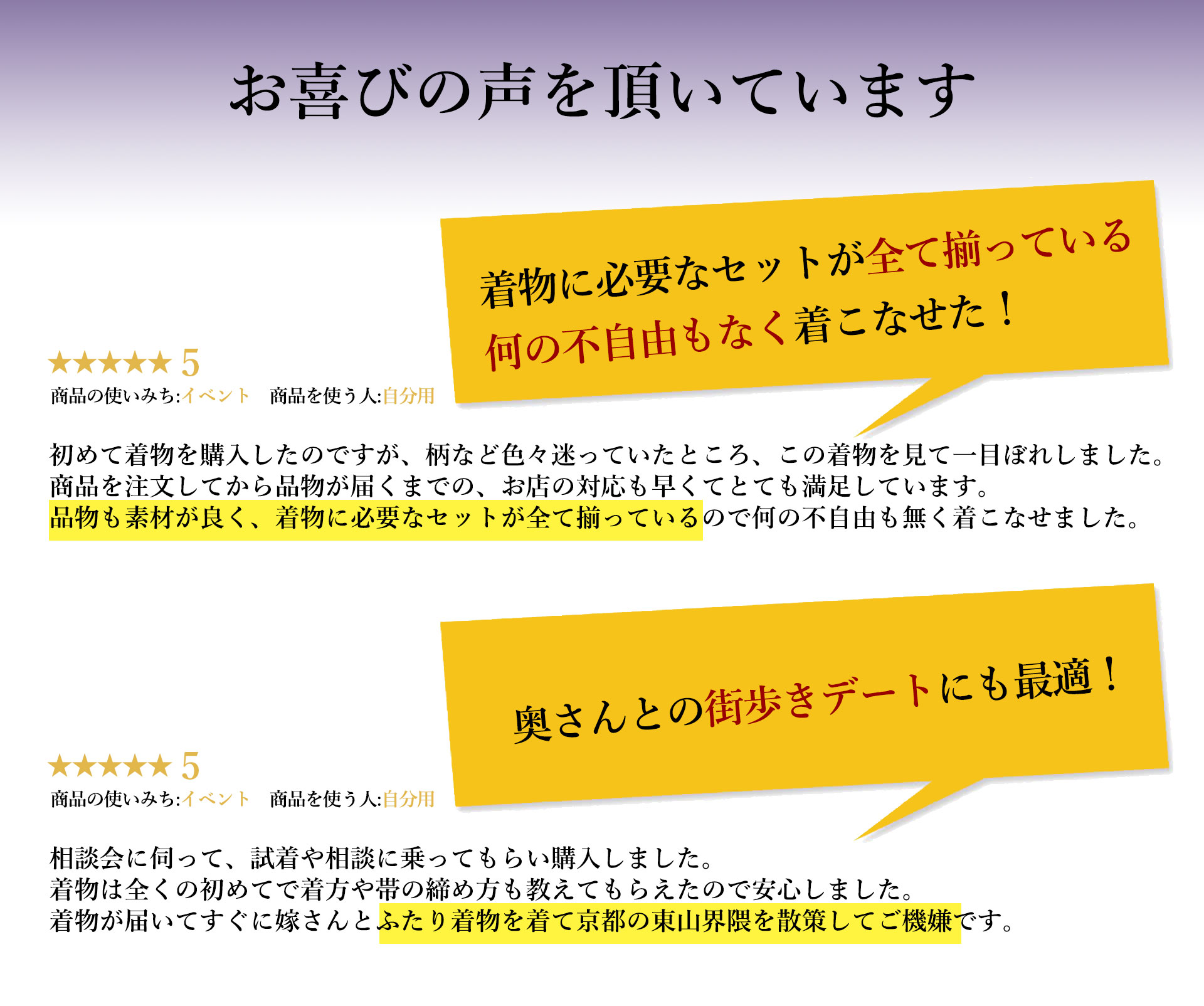 お喜びの声を頂いています