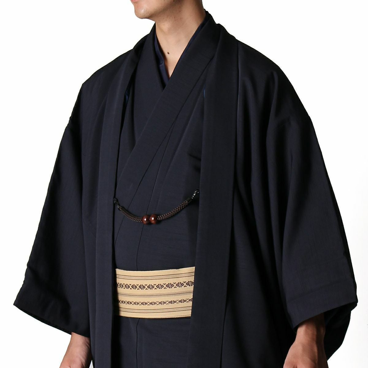男羽織 洗える 袷 紬 黒紺 M～LL