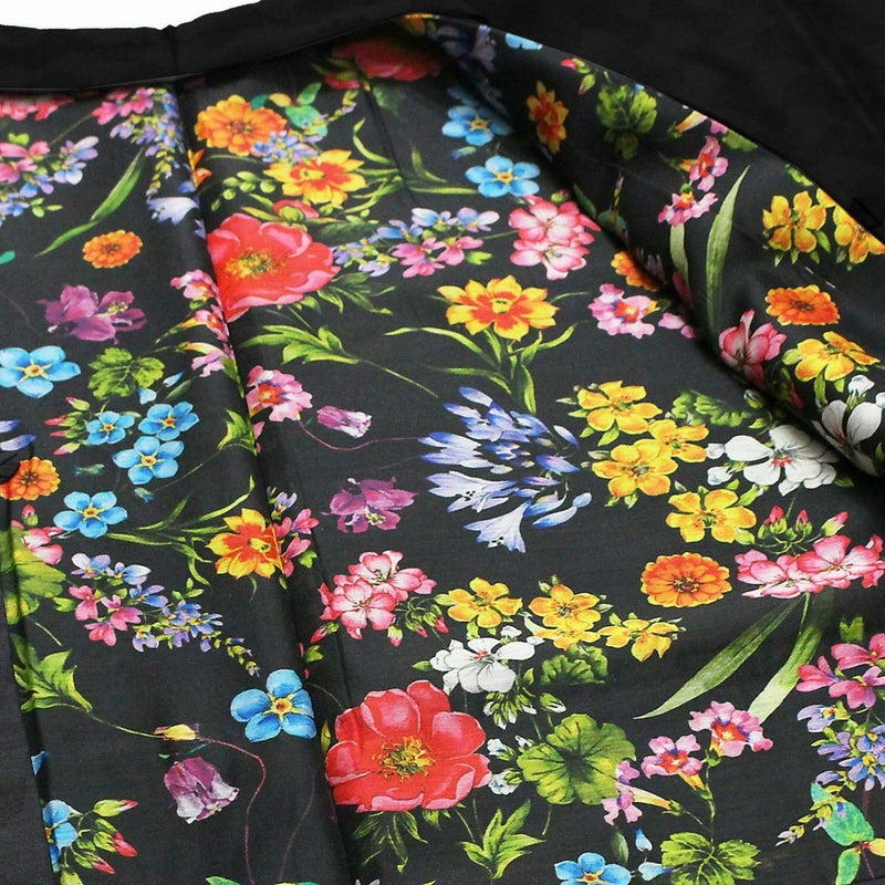 男羽織 洗える 袷 紬無地 黒 花柄