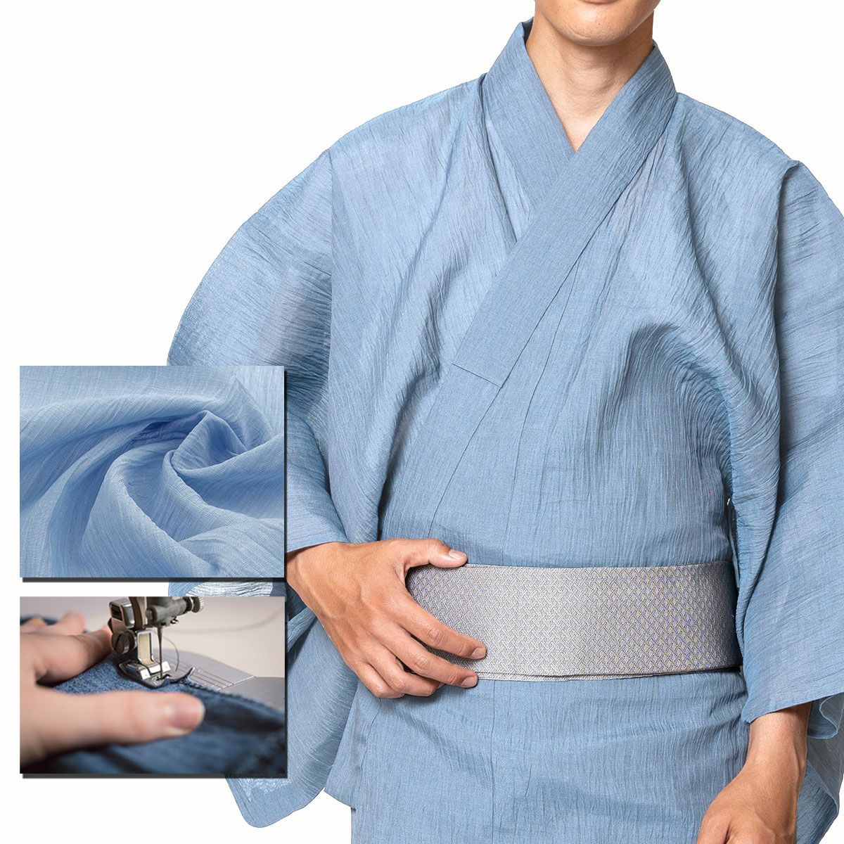 仕立てオーダー浴衣 夏着物 小千谷縮 本麻 ブルーグレー | 男着物の