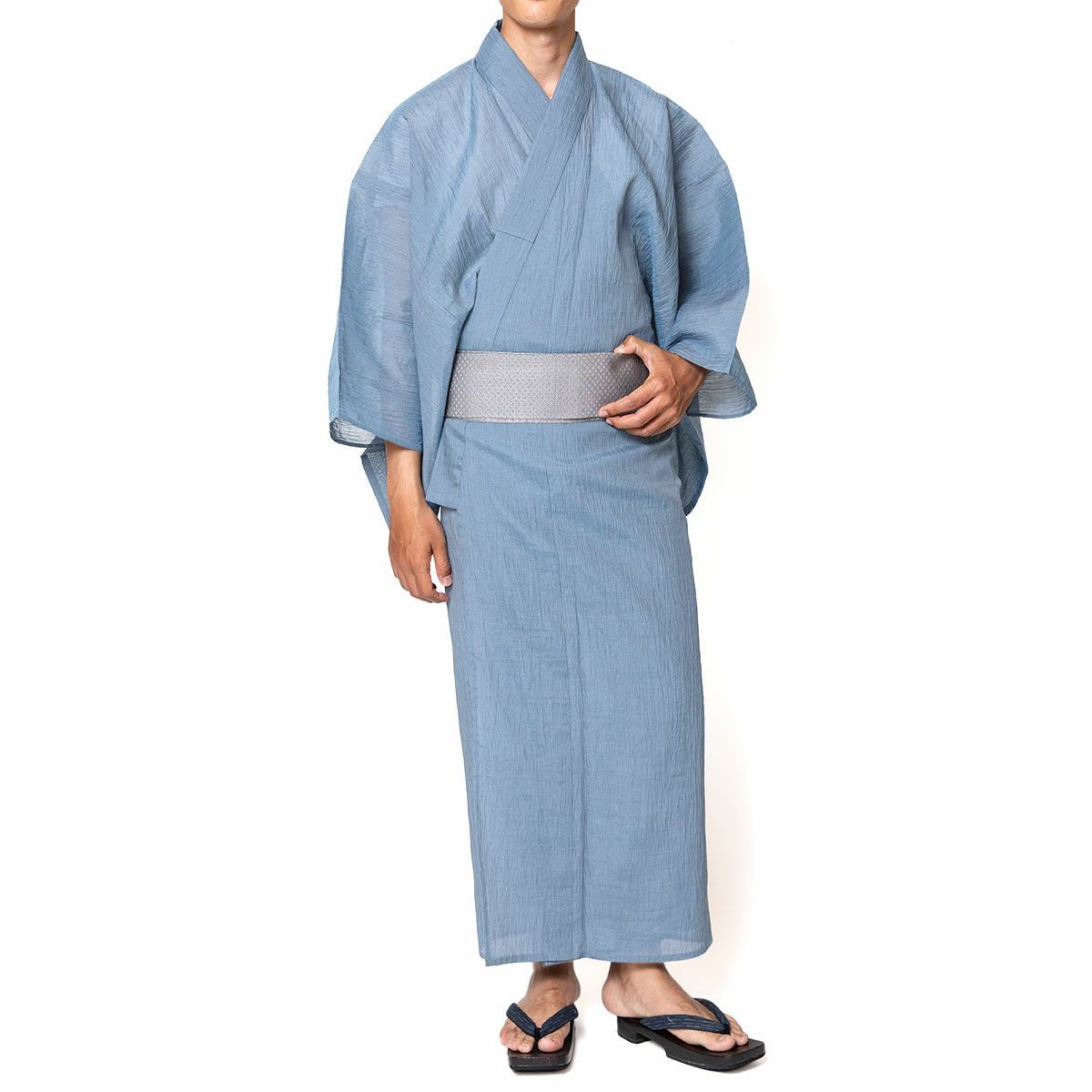 仕立てオーダー浴衣 夏着物 小千谷縮 本麻 ブルーグレー | 男着物の