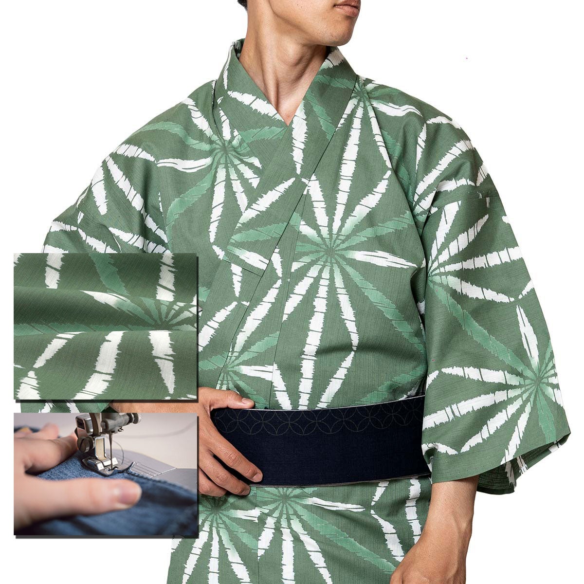 仕立てオーダー浴衣 注染 麻の葉 緑 | 男着物の加藤商店《公式》
