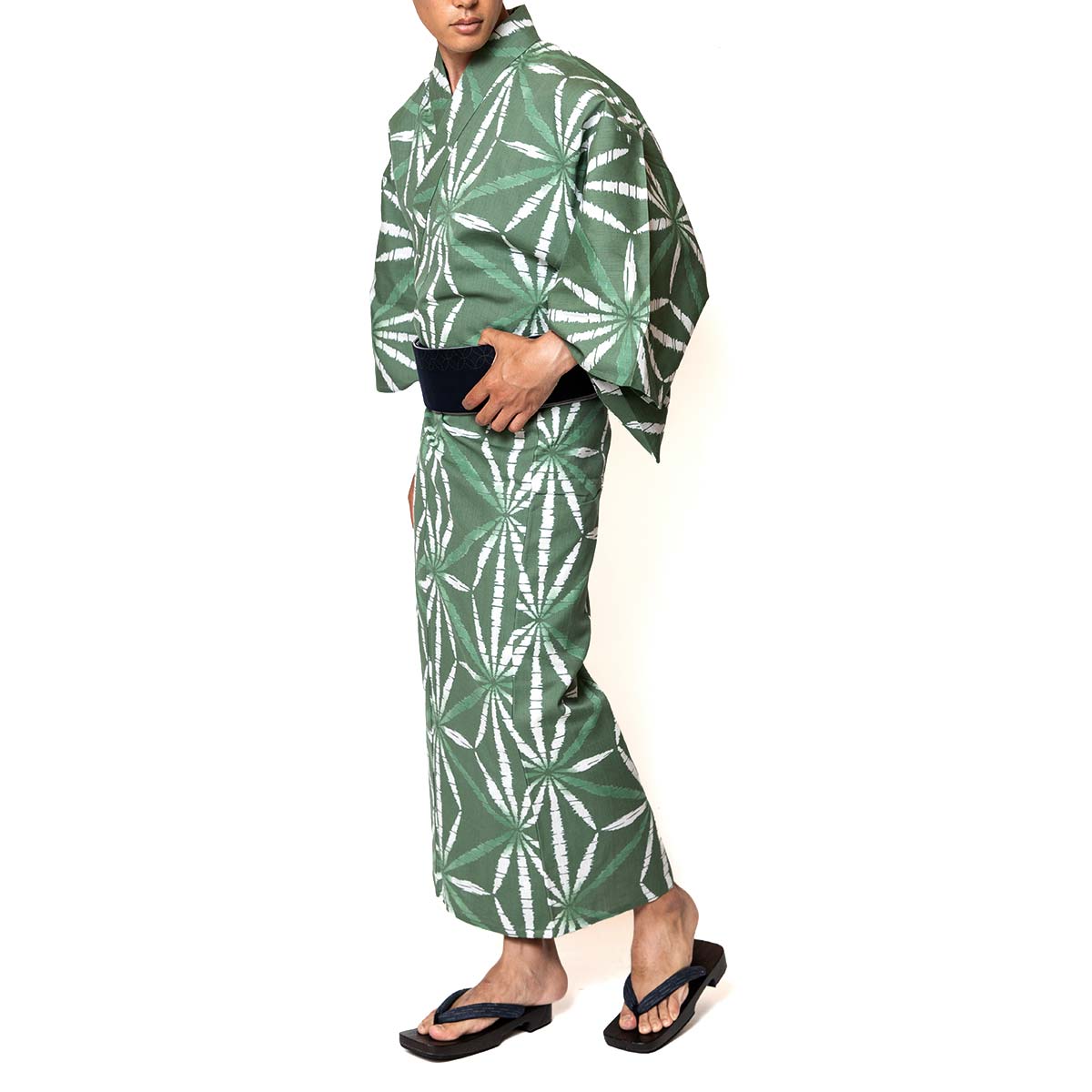 仕立てオーダー浴衣 注染 麻の葉 緑