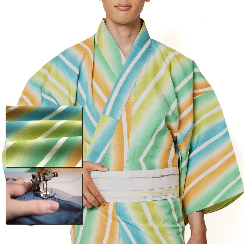 仕立てオーダー浴衣 注染 緑薄茶縞