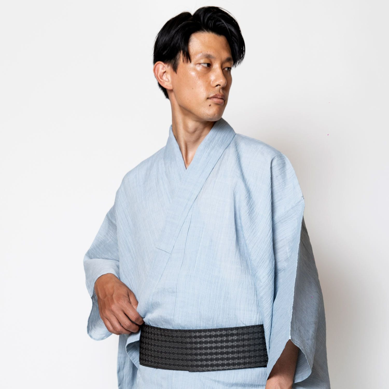 浴衣メンズ 夏着物 小千谷縮 本麻 水色 (7892) | 男着物の加藤商店《公式》