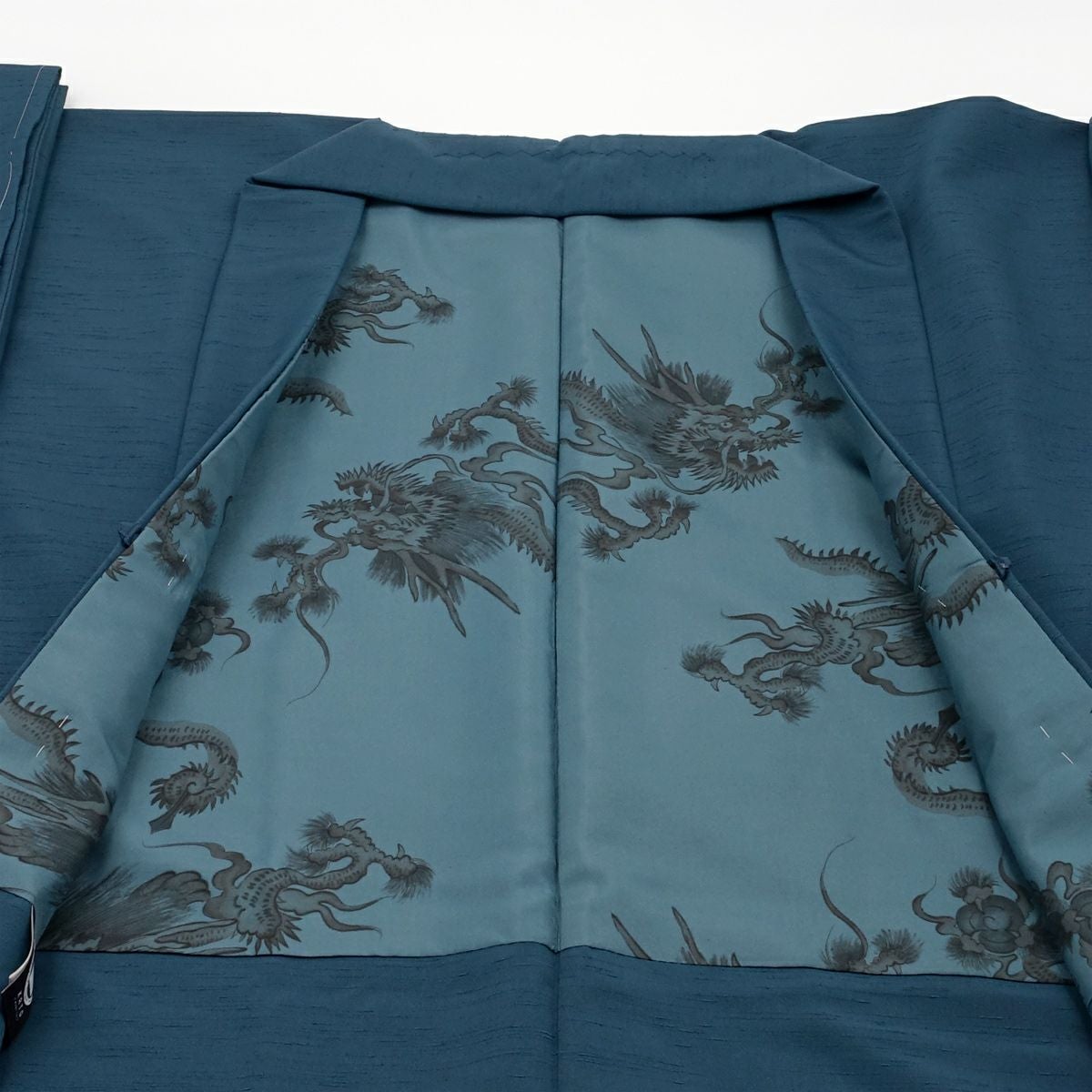 男羽織 洗える 袷 紬無地 紺 龍 Sサイズ