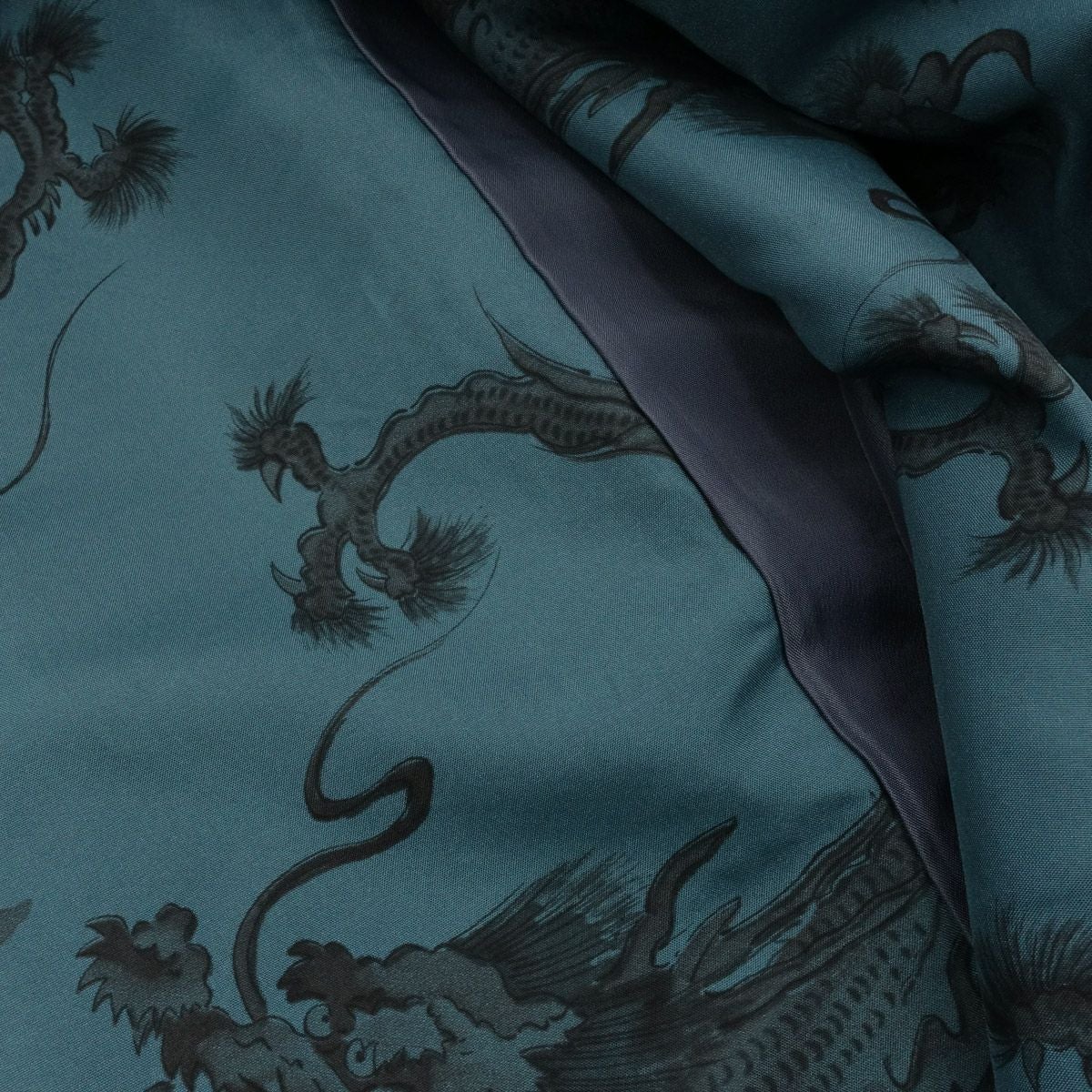 男羽織 洗える 袷 紬無地 紺 龍 Sサイズ