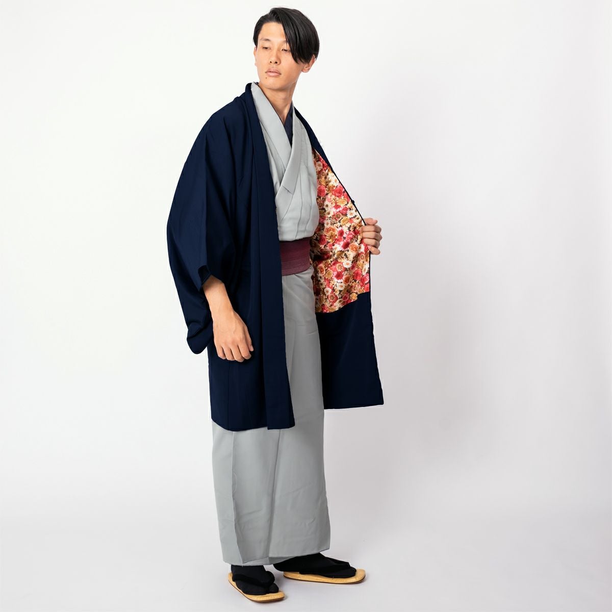 男羽織 洗える 袷 紬無地