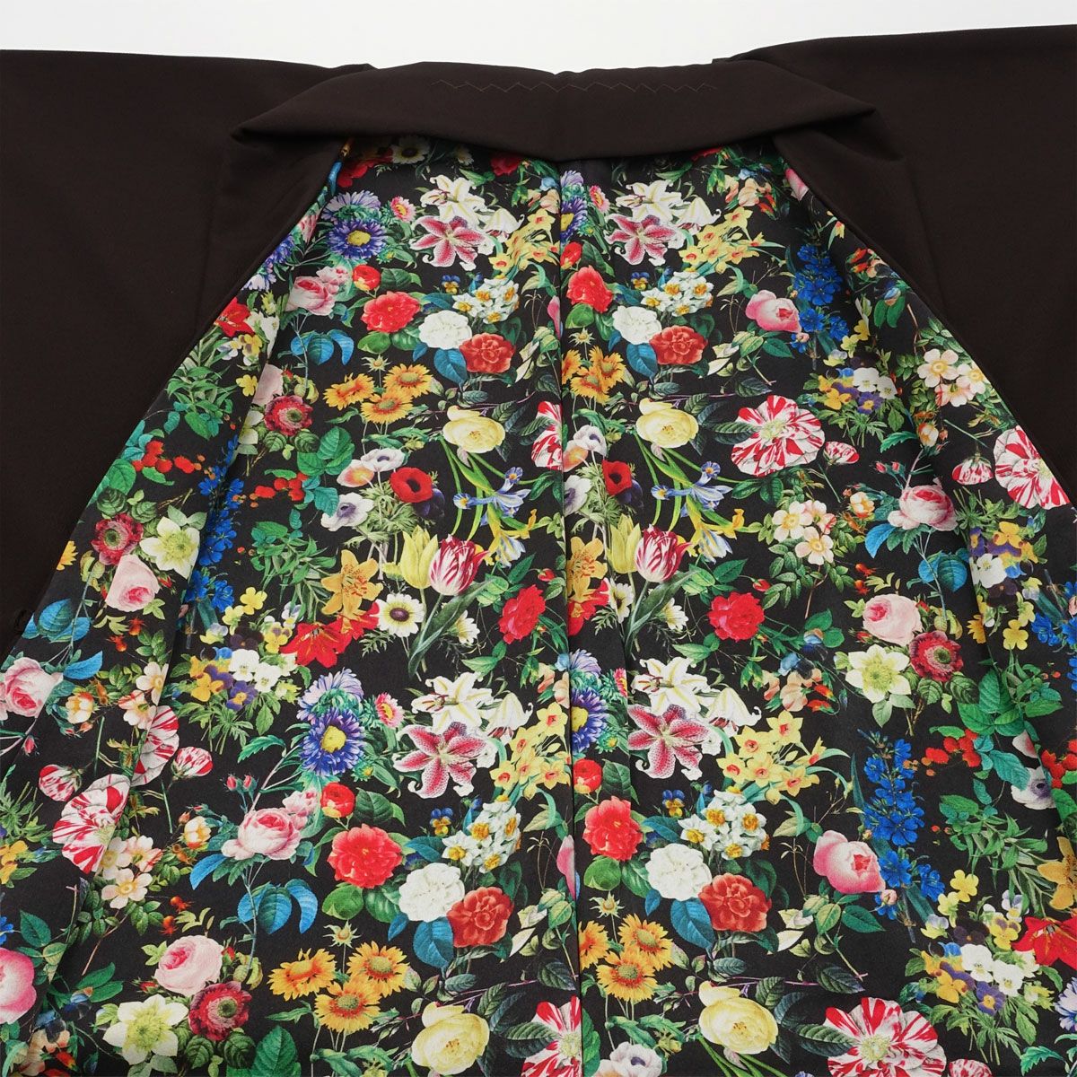 男羽織 洗える 袷 ちりめん無地 茶 花柄