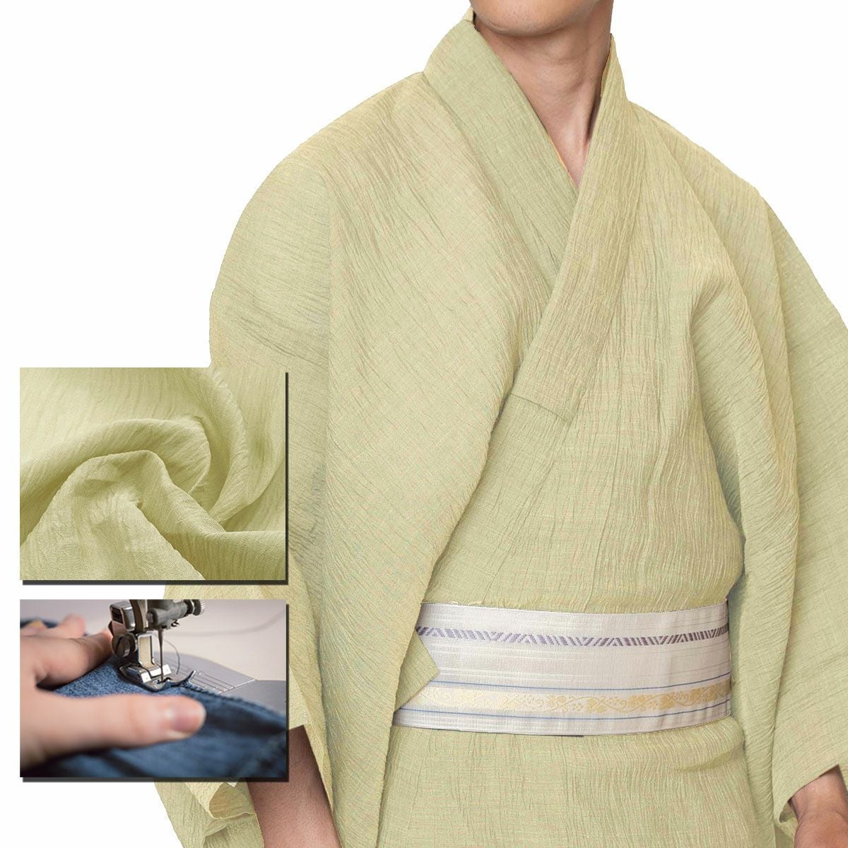 仕立てオーダー浴衣 夏着物 小千谷縮 本麻 薄黄色 | 男着物の加藤商店