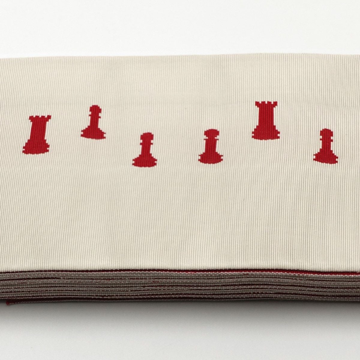 角帯 正絹 博多織物 チェス 生成×赤