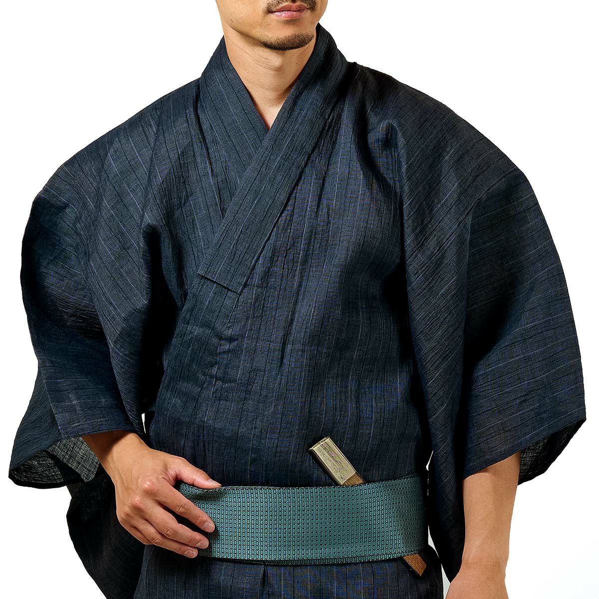 メンズ浴衣 単品 夏着物 近江ちぢみ本麻 濃紺 165cm～185cm前後対応 M