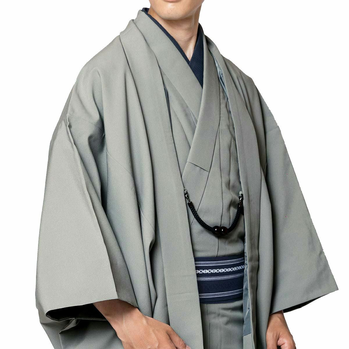 男羽織 洗える 単衣 ちりめん グレー M～LL