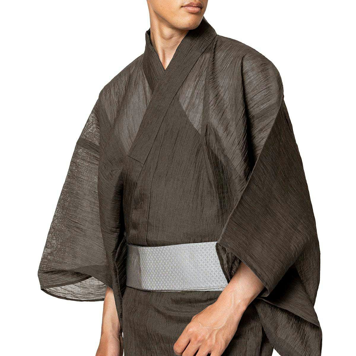 メンズ浴衣 単品 夏着物 小千谷縮 本麻 焦げ茶 168cm前後対応 | 男着物