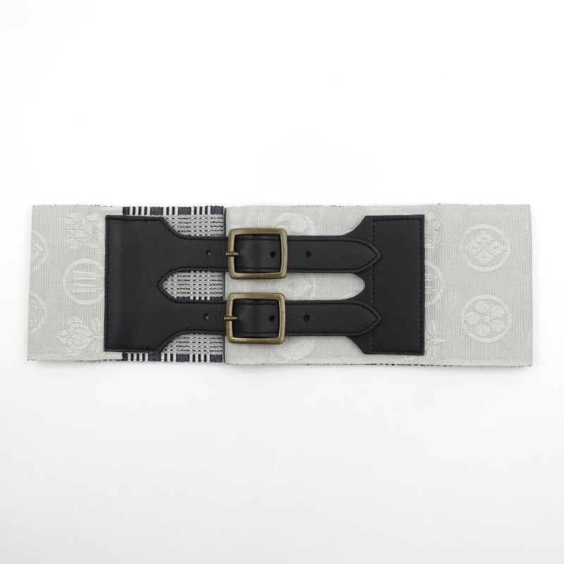 帯ベルト 家紋 格子 グレー