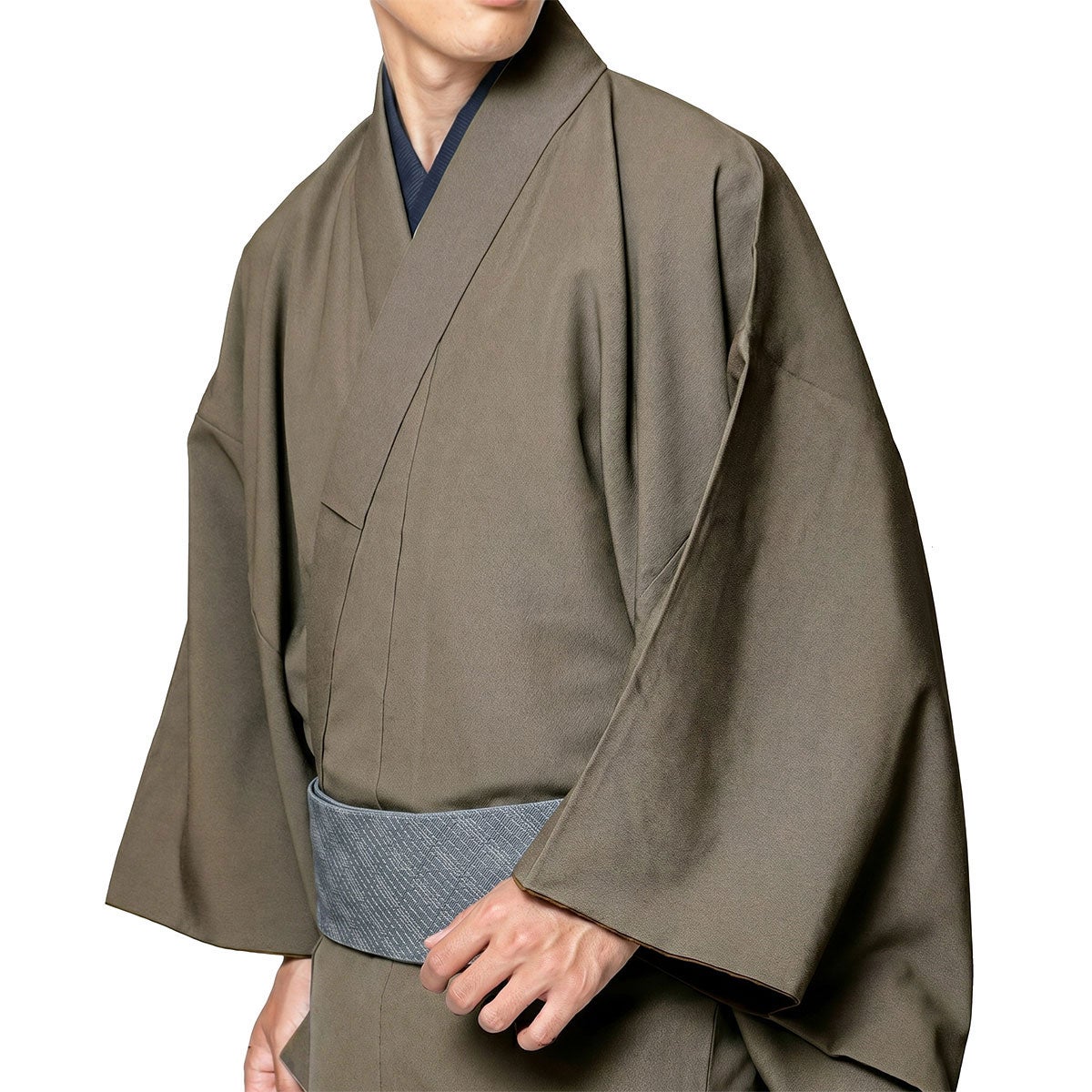 角帯 正絹 米沢織物 ブルーグレー