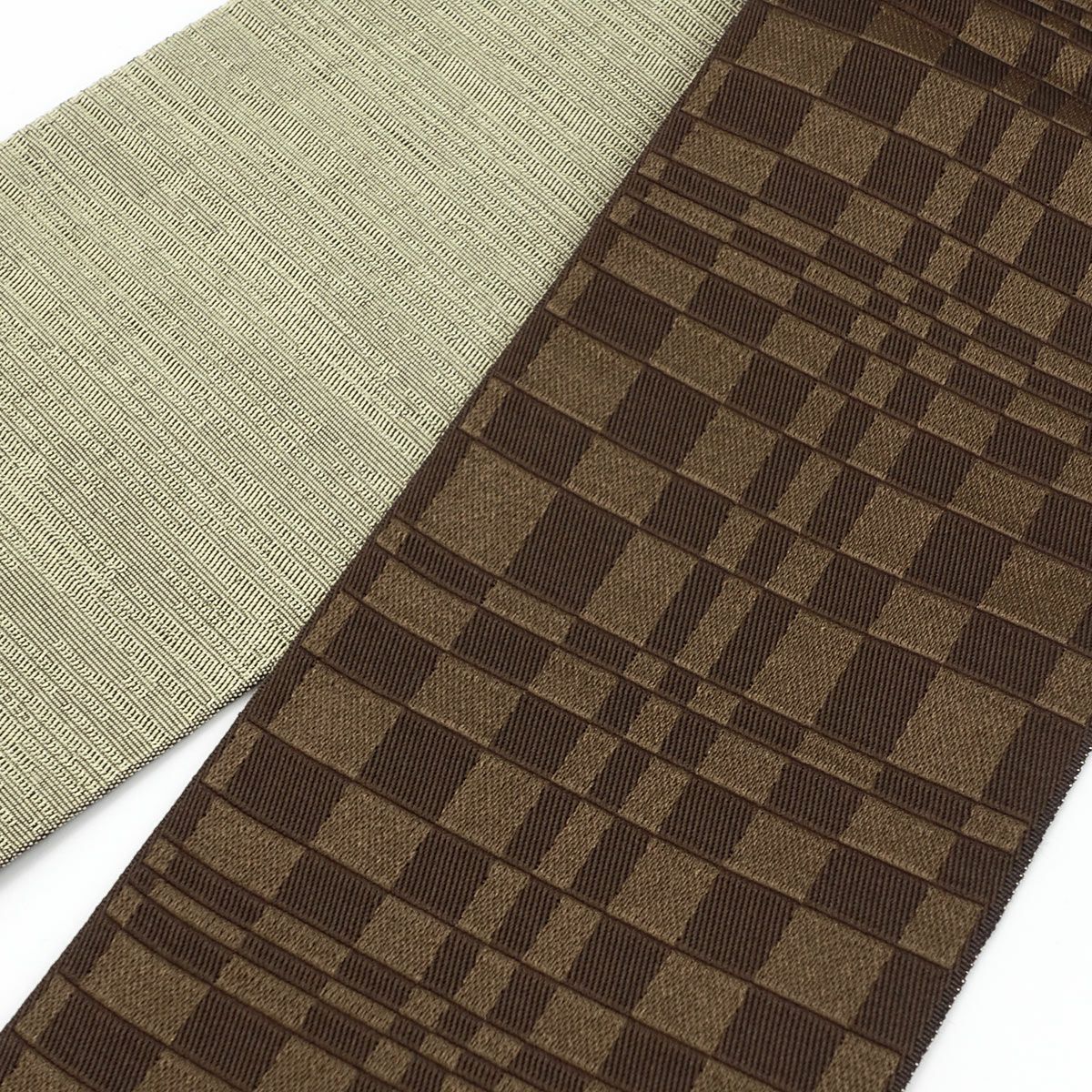 角帯 変わり市松 茶×生成