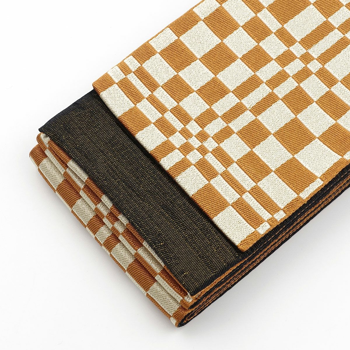 角帯 変わり市松 橙×黒