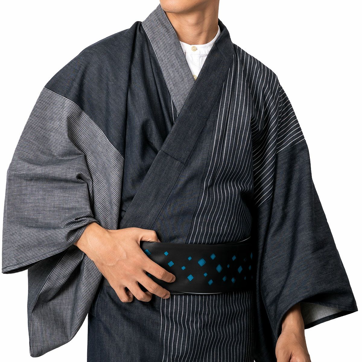 デニム着物 岡山デニム メンズ 単衣 無地×縞 | 男着物の加藤商店《公式》