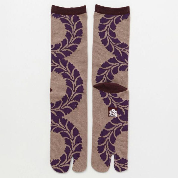 足袋ソックス 藤輪紋 中丈 茶