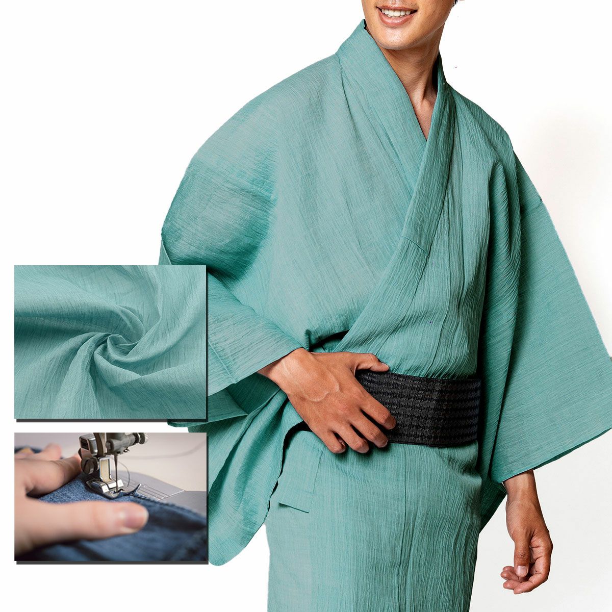 仕立てオーダー浴衣 夏着物 小千谷縮 本麻 青緑 | 男着物の加藤商店