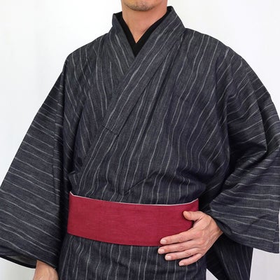 デニム着物 岡山デニム メンズ 単衣 変わり縞