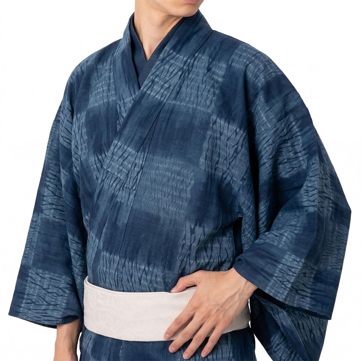 仕立てオーダー着物 越後片貝木綿 絞り着尺 格子 紺 | 男着物の加藤