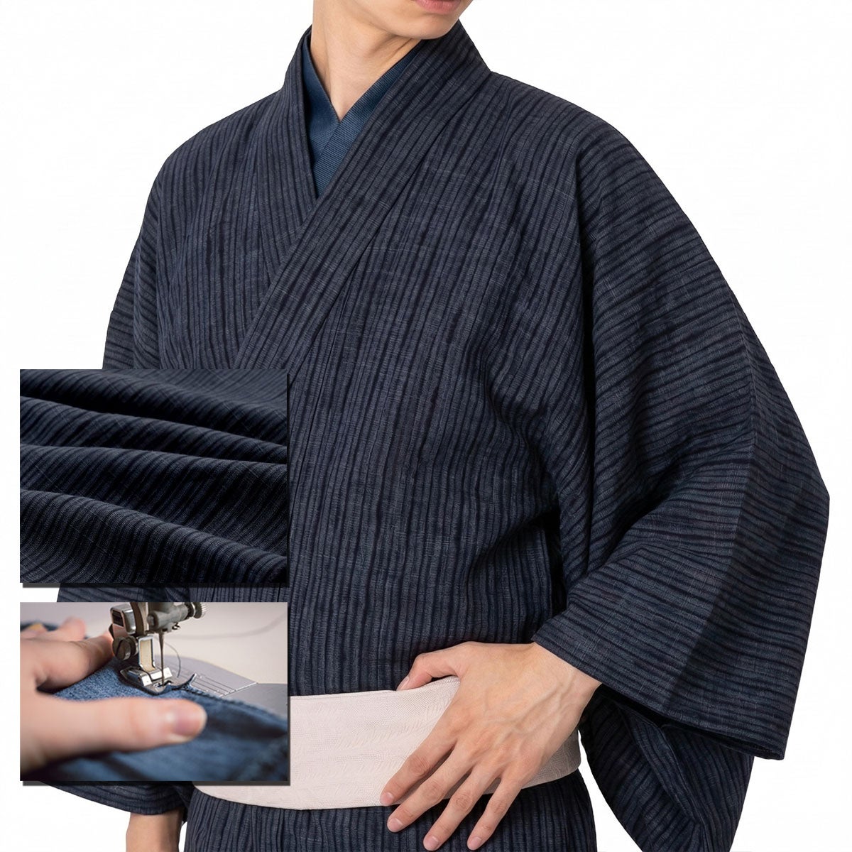 仕立てオーダー着物 越後片貝木綿 絞り着尺 格子 紺 | 男着物の加藤