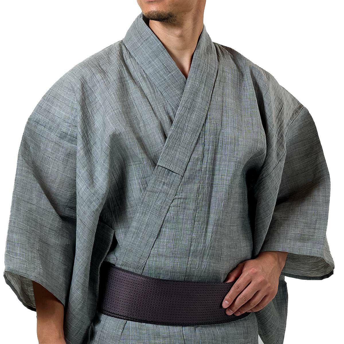 メンズ浴衣 単品 夏着物 近江ちぢみ本麻 グレー 165cm～185cm前後対応
