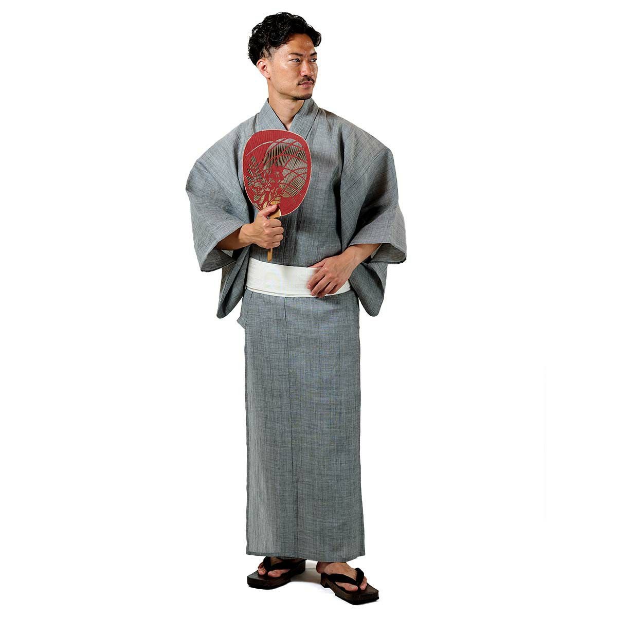 メンズ浴衣 単品 夏着物 近江ちぢみ本麻 グレー 165cm~185cm メンズ浴衣 単品 夏着物 近江ちぢみ本麻 グレー 165cm~185cm