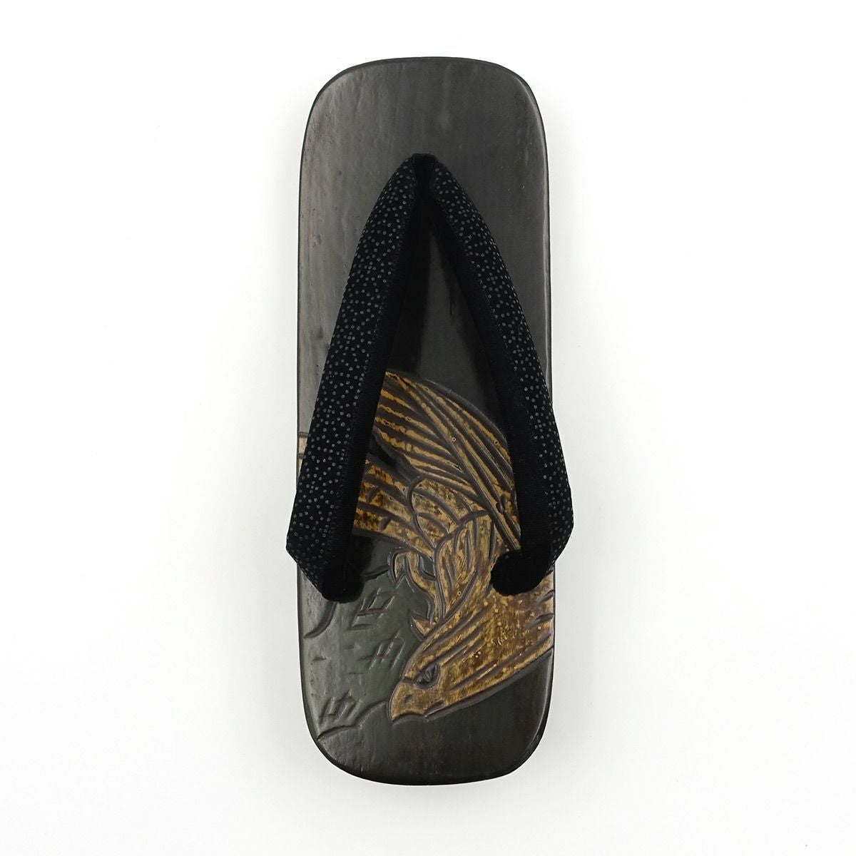 桐下駄 鎌倉彫 男物 鷹 黒