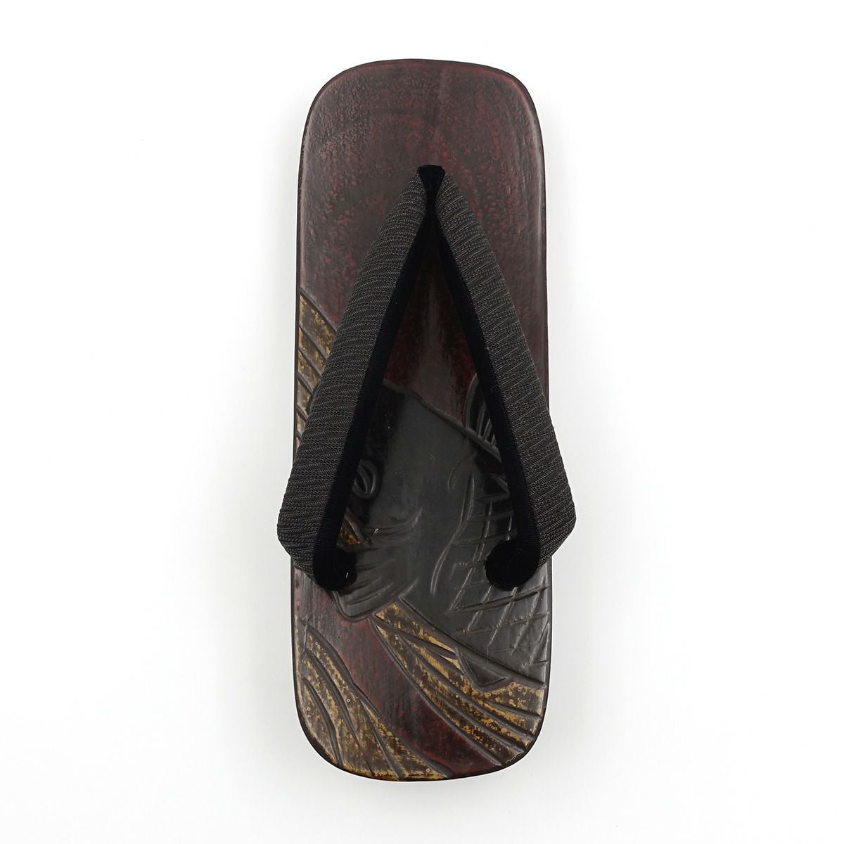 桐下駄 鎌倉彫 男物 鯉 グレー