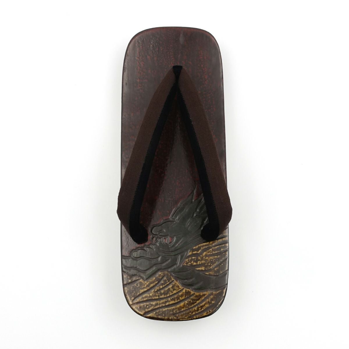 桐下駄 鎌倉彫 男物 龍 焦茶