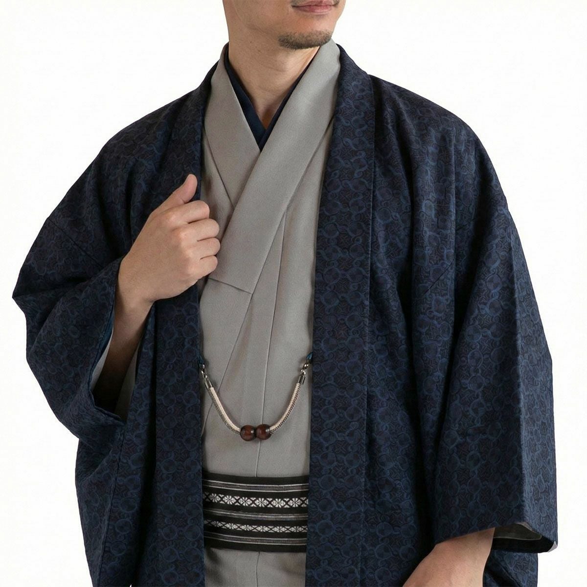 正絹 お召し 西陣織 紺 国内仕立て オーダー着物(もしくは羽織)