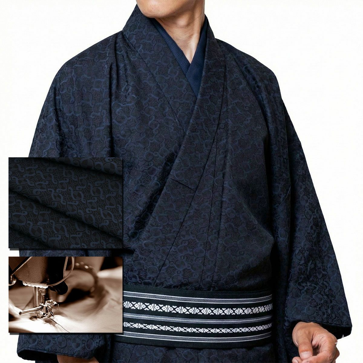 正絹 お召し 西陣織 紺 国内仕立て オーダー着物(もしくは羽織)