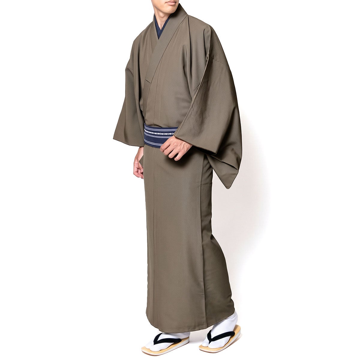男着物 洗える ちりめん 単衣 10点セット 淡茶