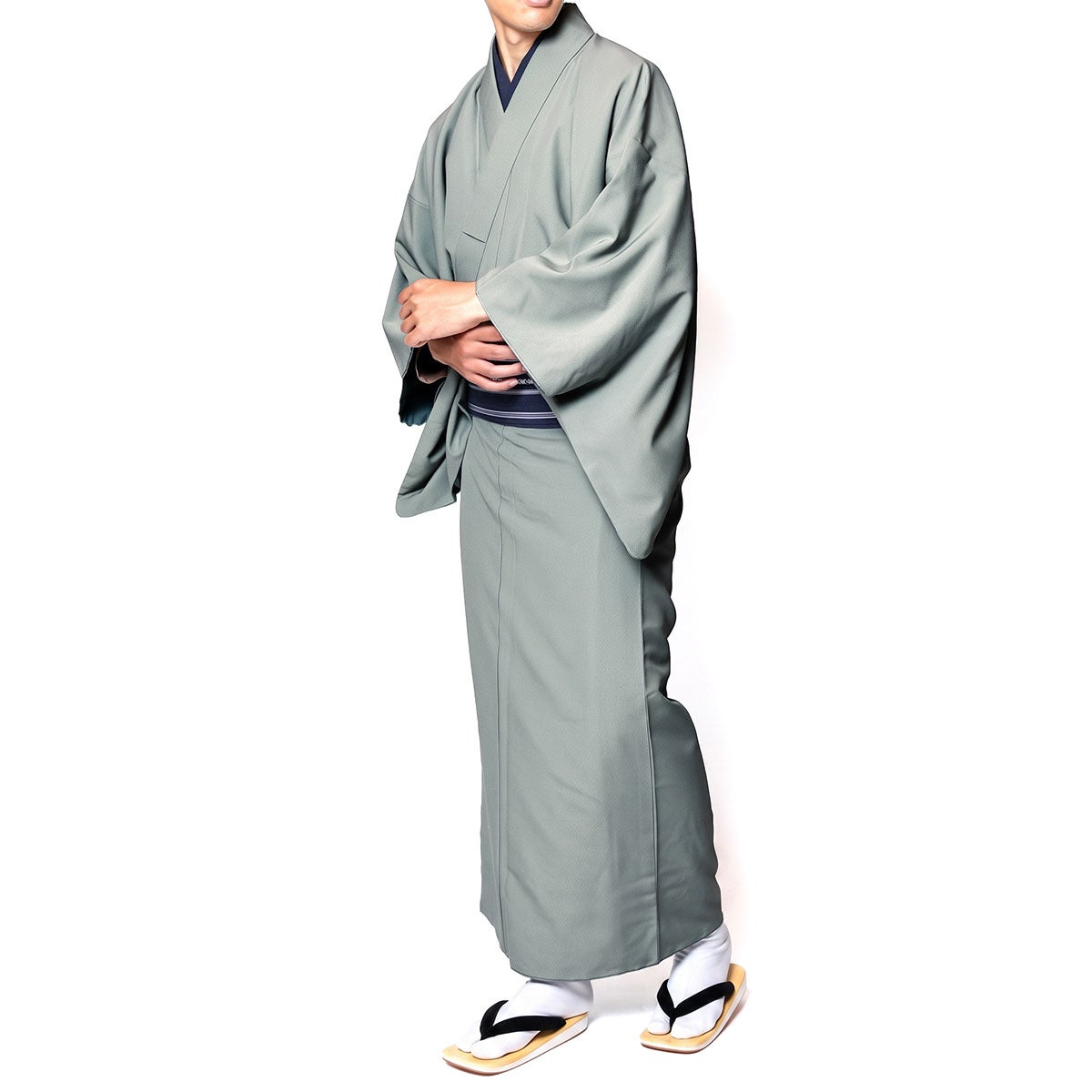 男着物 洗える ちりめん 単衣 大きい 10点セット グレー 3L