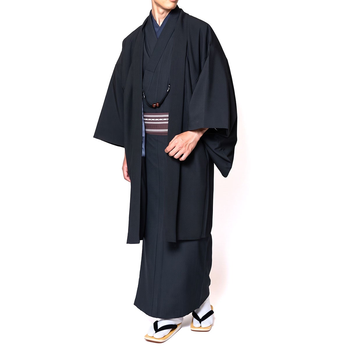 男着物 10点フルセット 洗える ちりめん 袷 黒