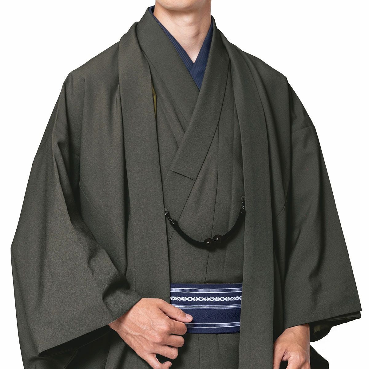 男着物 10点フルセット 洗える ちりめん 袷 濃グレー