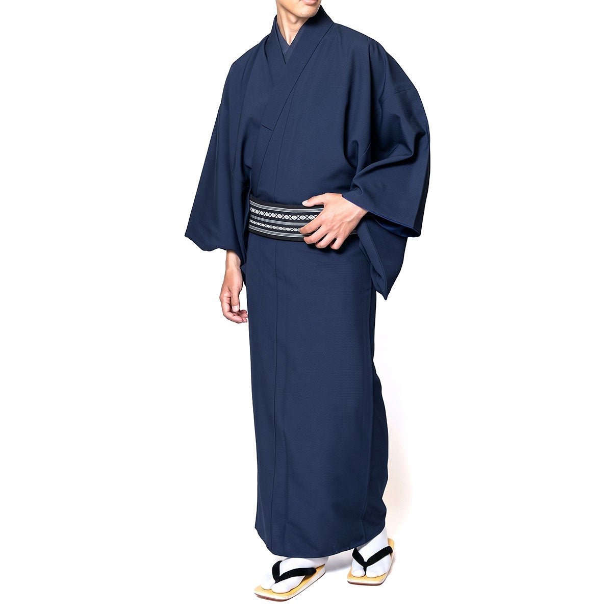 男着物 10点フルセット 大きいサイズ 洗える ちりめん 袷 濃紺
