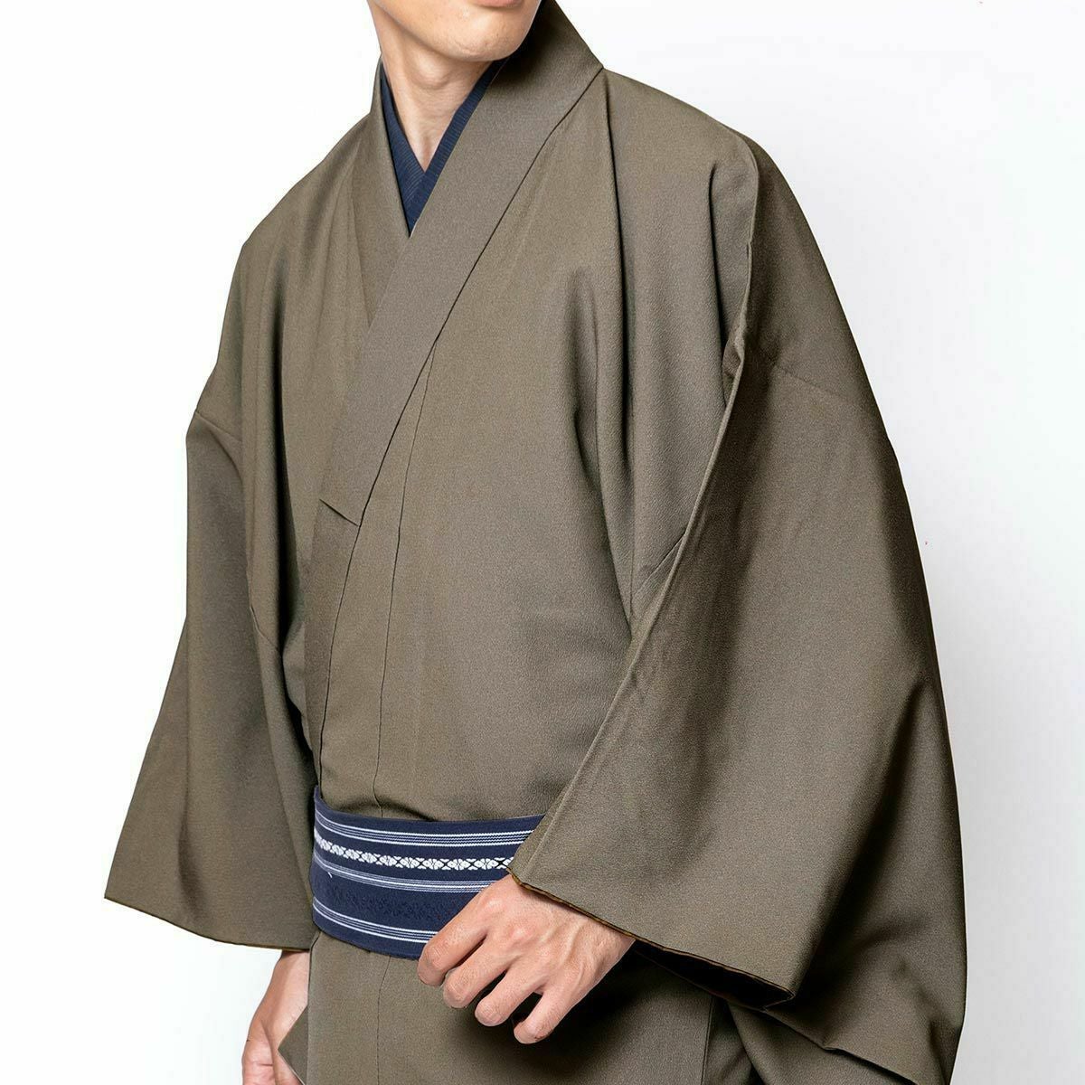 男着物 洗える着物 ちりめん 単衣 3L グレー