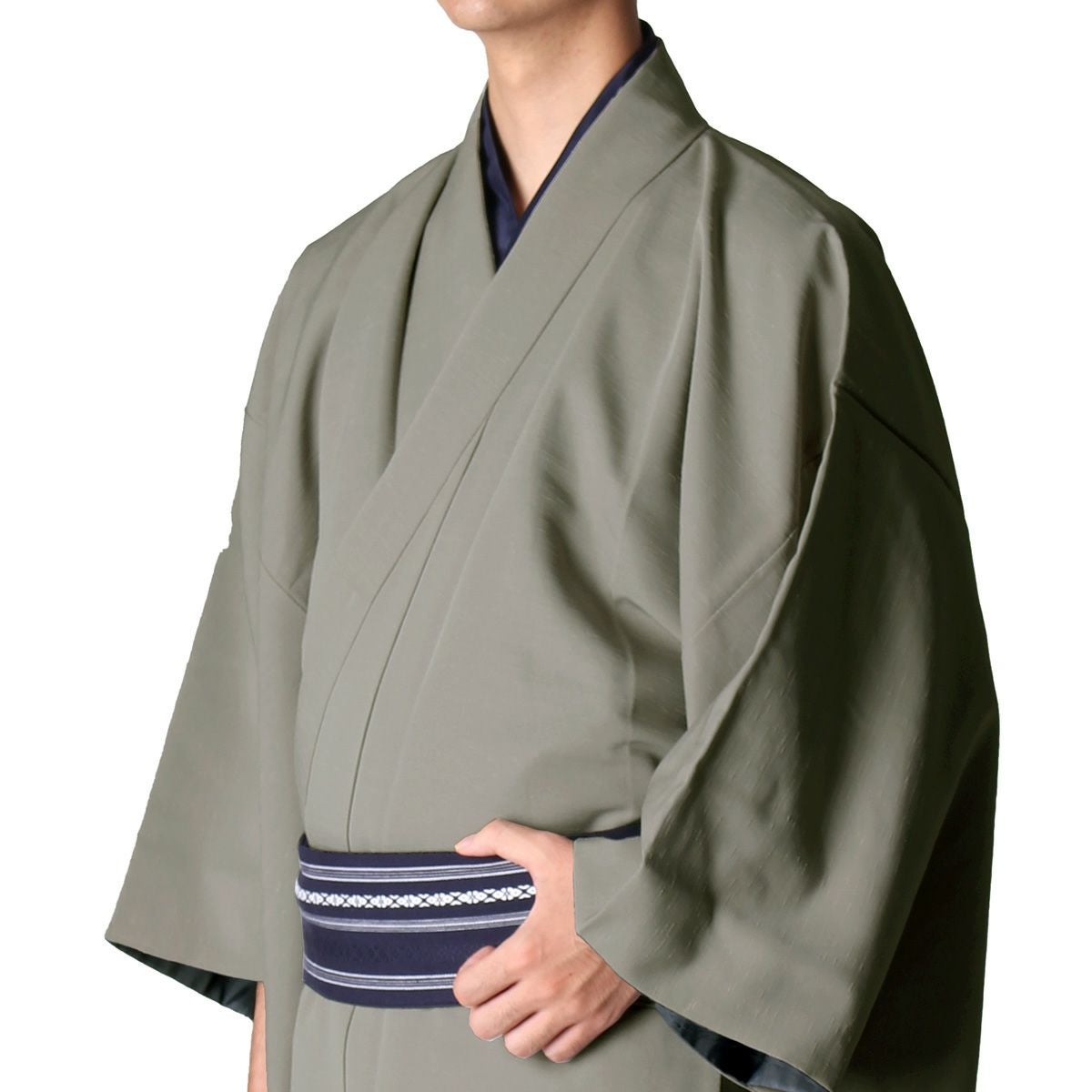 男着物 洗える着物 紬 袷 グレー M～LL
