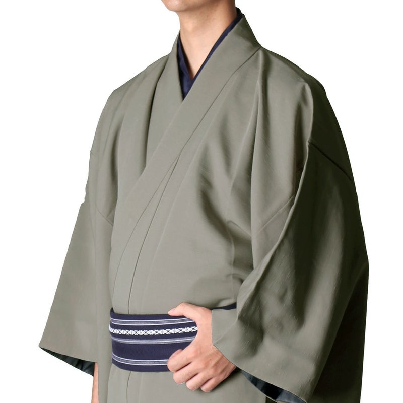 気軽に着物が着られる男着物3点セット 洗える着物 紬 グレー M～LL （春・秋・冬）