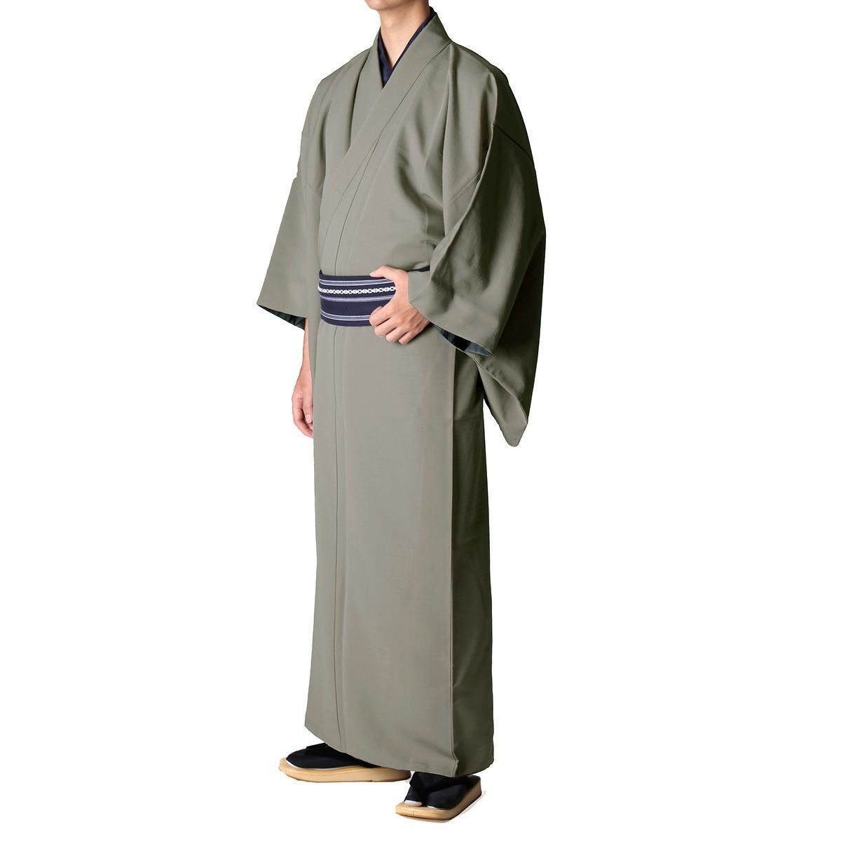 気軽に着物が着られる男着物3点セット 洗える着物 紬 グレー M～LL （春・秋・冬）