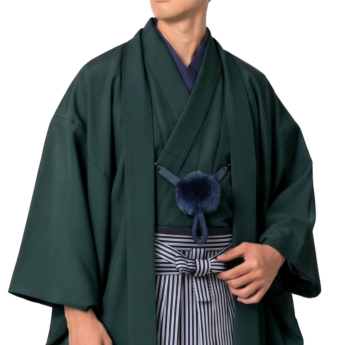男着物 羽織袴 11点フルセット 洗える ちりめん 袷 深緑