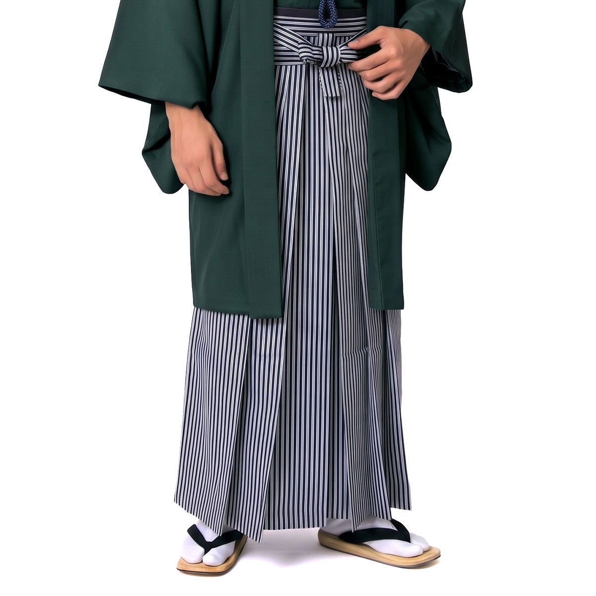 男着物 袴付き 11点フルセット 洗える ちりめん 袷 深緑