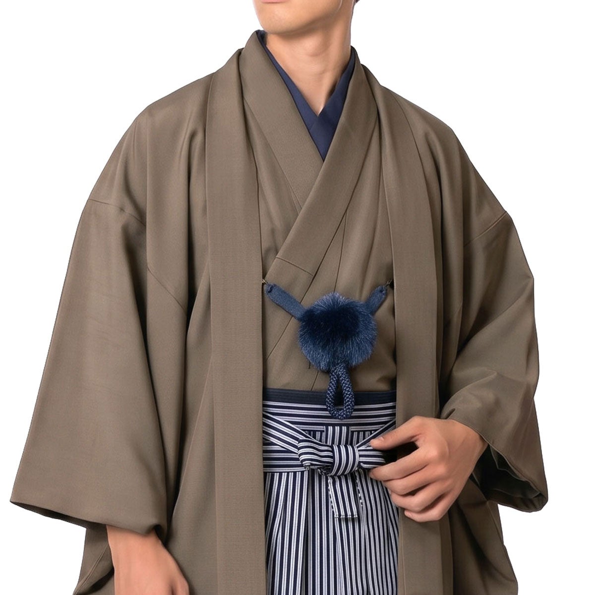 男着物 袴付き 11点フルセット 洗える ちりめん 袷 淡茶