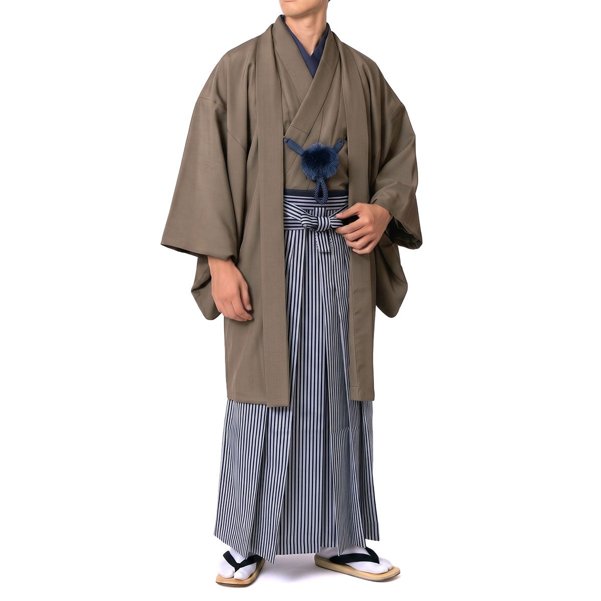 男着物 袴付き 11点フルセット 洗える ちりめん 袷 淡茶