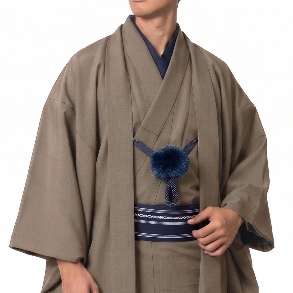 男着物 袴付き 11点フルセット 洗える ちりめん 袷 淡茶