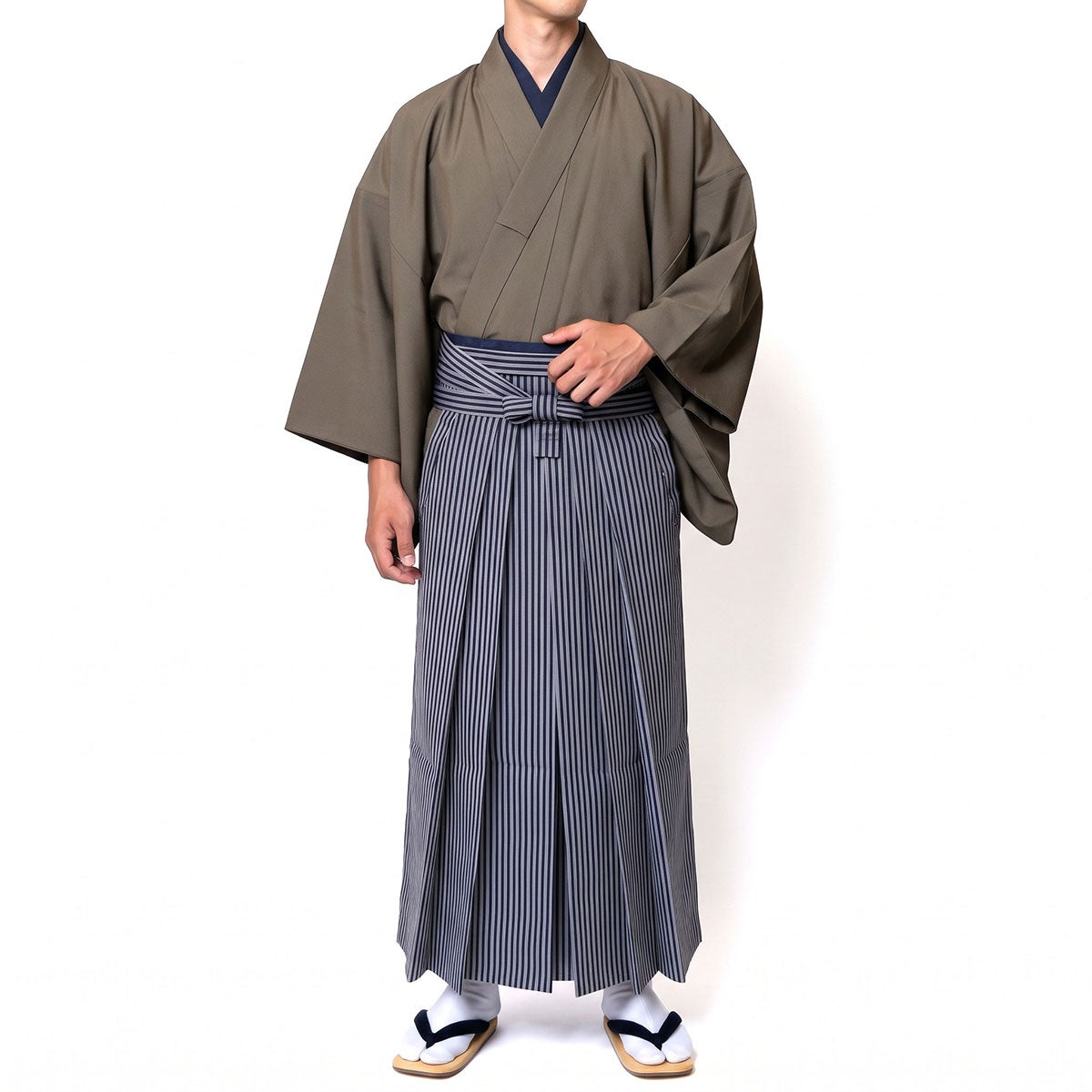 羽織袴付き男性着物セット 洗えるちりめん 11点 フルセット